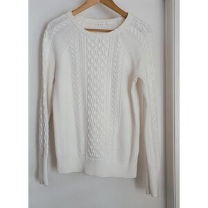 Gap Women's Pullover Sweater Size L Cream 100% Cotton Cable Knit